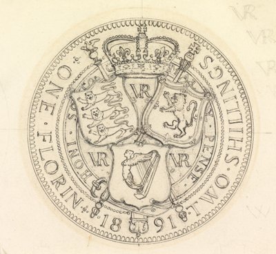 Two Design Sketches for the Florin and Shilling by Edward John Poynter